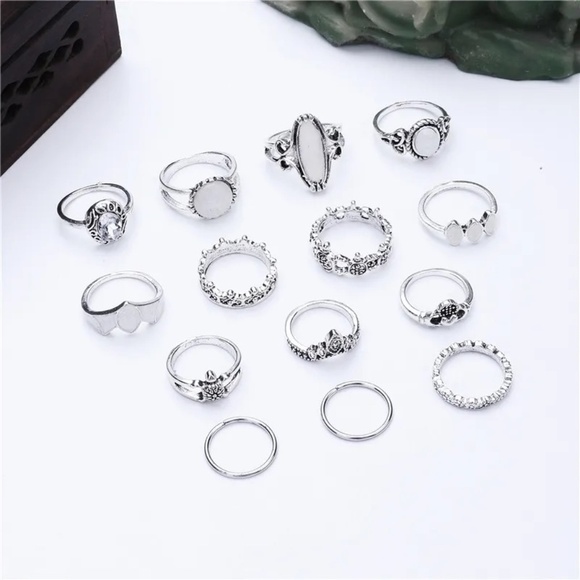 **CLEMENCY* 14-Pc Silver x Opal Fashion Ring Set - Picture 5 of 7